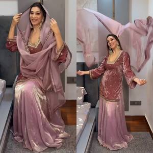 Premium Quality Velvet Lehenga <b>Kurta</b> Suit with Modern <b>Indian</b> Designer Style Reversible Winter Fashion for Wedding Party Wear - Product Image 1
