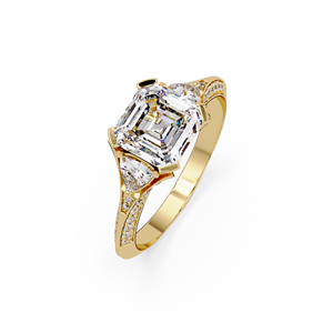 Anillo de Compromiso de Lujo para Novia, Oro Amarillo de 14K, Corte Asscher, Diamante Cultivado en Laboratorio, Pavé de Diamantes, Joyería Fina para Mujer - Product Image 2