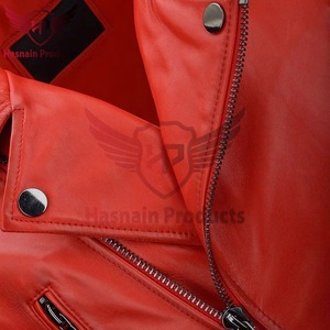 Veste en cuir véritable rouge pour homme, style motard asymétrique, en cuir de vachette, col à revers, poches zippées classiques, vêtement d'extérieur personnalisé pour l'hiver - Product Image 5