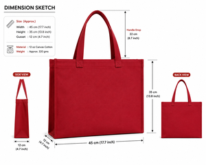 Red <b>Canvas</b> <b>Tote</b> Bag 45x35x12 Cm Top Handle Shopping Bag Daily Use - Product Image 2