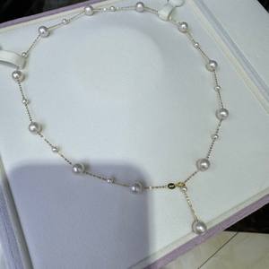 Collier en or 18 carats avec chaîne en os et perle d'eau douce naturelle de 4 à 7,5 mm, collier de bébé blanc ciel étoilé - Product Image 2