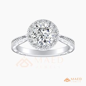 925 Sterling Silver Round Cut Halo Engagement <b>Ring</b> Women Vintage Engraved <b>Split</b> Shank American Diamond CZ Wedding <b>Ring</b> - Product Image 5