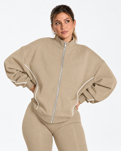 Personalized <b>Women's</b> Contrastline Full Zip Tracksuit Two Piece Casual Outfit Relaxed <b>Jacket</b> And Wide Leg Pants Matching Apparel - Product Image 3