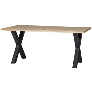 Industrial Design Solid Wood Dining <b>Table</b> with Metal X-Legs <b>Foldable</b> Rectangle Modern Home Furniture Stable 4 Seater - Product Image 1