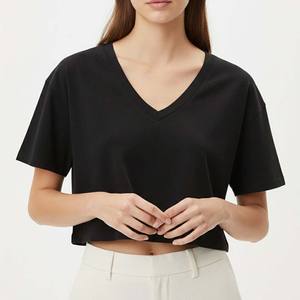 Camiseta Corta para Mujer, Corte Holgado, Manga Corta, Algodón, Color Negro, Estilo Minimalista, Cómoda, Juvenil - Product Image 1
