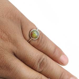 925 Sterling <b>Silver</b> Fancy Round Cut Bezel Set Black <b>Opal</b> Gemstone Trendy Bohemian <b>Ring</b> Wholesale Price Unisex Gift Her & Him - Product Image 4
