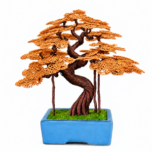 Árbol Bonsái de Arce Artificial Hecho a Mano con Alambre de Cobre, Alta Simulación, 22 cm, con Maceta Rectangular de Porcelana Azul por TINH TAN ART - Product Image 1