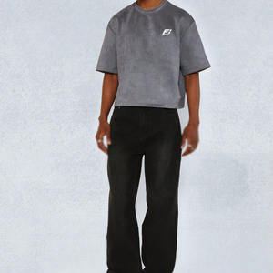 เสื้อยืดสีเทาฟอกทรงโอเวอร์ไซส์สำหรับผู้ชาย ขายส่ง เสื้อผ้าใส่สบาย รับทำโลโก้ ผ้าคอตตอนหนา สตรีทแวร์ รับผลิตแบรนด์ส่วนตัว OEM - Product Image 1