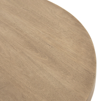Table basse de salon ronde de 36 pouces avec plateau en bois de manguier massif et pieds triangulaires pliables en finition brun clair