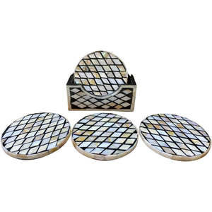 Ensemble de sous-verres de luxe en nacre avec support, sous-verres ronds en nacre, mosaïque incrustée de coquillages, tapis de table pour la maison - Product Image 4