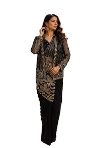 Seda Amarilla Tradicional para Saree, Bordado Zari, Lentejuelas, Reversible, Protección Solar, para Bodas y Fiestas, Estilo Indio y Pakistaní - Product Image 2