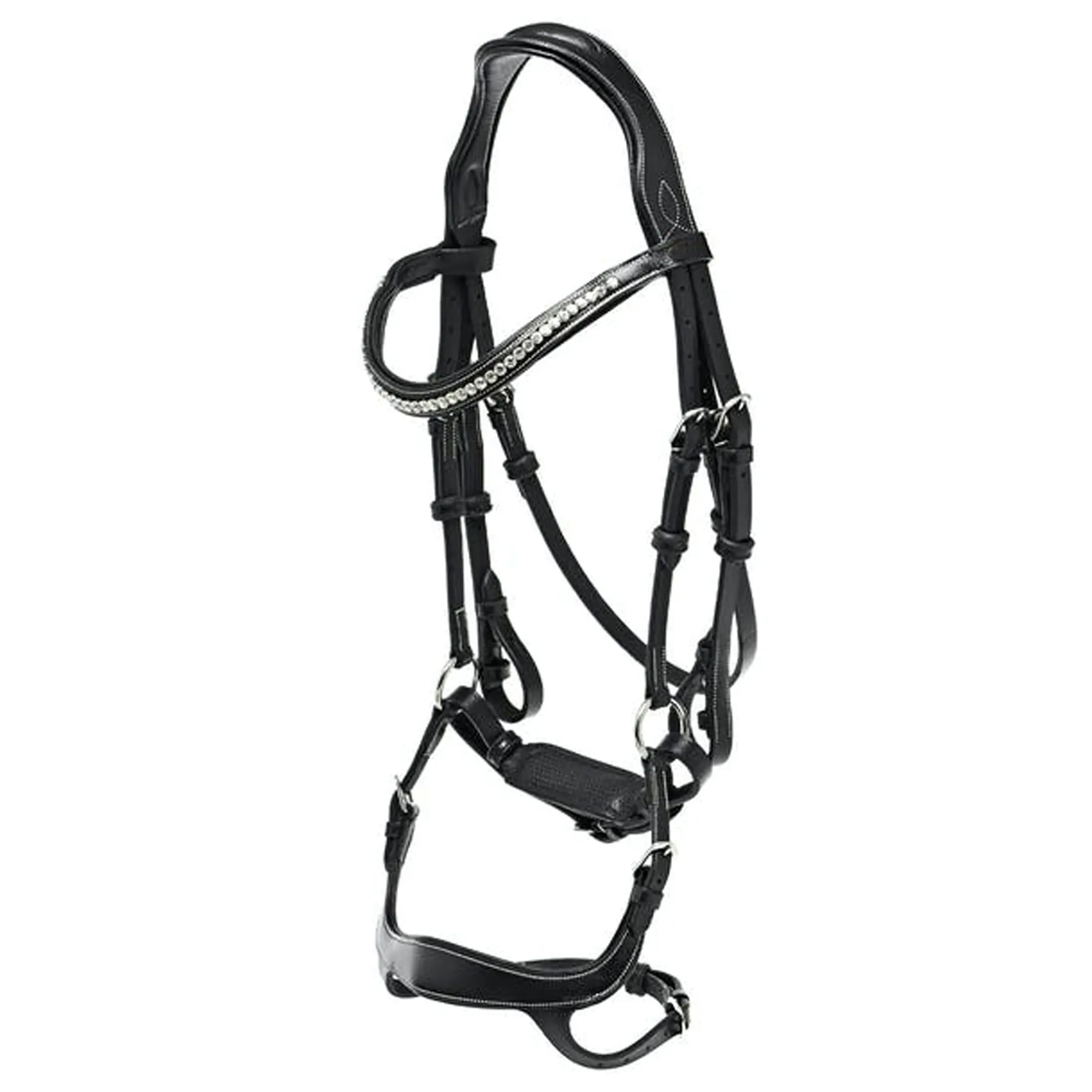 High Quality English Leather Anatomic Perforated Snaffle Bridle Decorated Beautiful Crystals Swarovski Show Horse Equipment