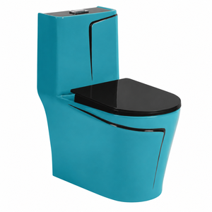 Inodoro de Cerámica Brillante con Línea Decorativa Negra, Moderno, de Una Pieza, en Tendencia - Product Image 1