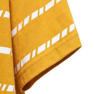 NEXTEX Unisex Dashed <b>Stripe</b> <b>T</b> <b>Shirt</b> Mustard White Soft Cotton Jersey Crew Neck Casual Tee - Product Image 6