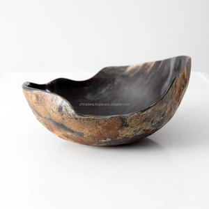 Bol décoratif en corne de buffle polie, surface brillante, 10 pouces, forme aléatoire, pour la salle à manger, les fêtes, accessoires d'intérieur, art moderne, antique - Product Image 1