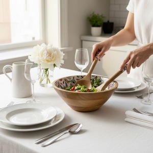 Bol à salade rond naturel en bambou, bols en bois de coco, design attrayant, décoratif, pour servir les aliments - Product Image 2