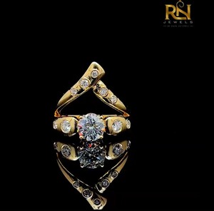 3 Piece Chevron Bridal <b>Stack</b> <b>Ring</b> 2 CT DEF Color Brilliant Cut Lab Grown Diamond Set Solid Gold Curved Nesting Band Unisex - Product Image 5
