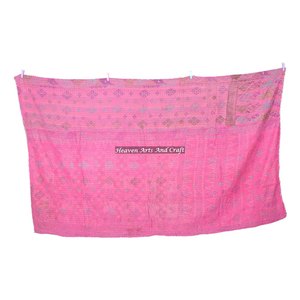 Indian Handmade Cotton Vintage Heavy <b>Throw</b> Blanket Indian Reversible Hand Stitched Heavy <b>Throw</b> Old Sari Blanket Patch Work Heavy - Product Image 2