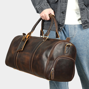 Crazy Horse Leather Men's Travel <b>Bag</b> with Shoe Pouch Waterproof Leather Travel <b>Bags</b> Men Genuine Leather Duffle <b>Bag</b> - Product Image 1