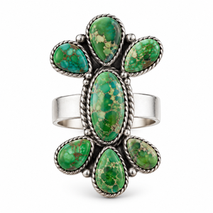 Bague plaquée or et argent Sonoran, avec grappe de pierres en forme de poire, faite à la main, style bohème western, bijou fantaisie en pierres précieuses, ajustable - Product Image 3