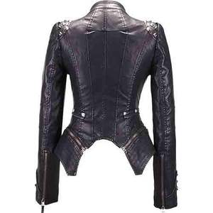 Women's Genuine Leather Moto <b>Biker</b> <b>Jacket</b> Slim Fit Zipper Stand Collar Full Sleeve Windproof Autumn Style - Product Image 2