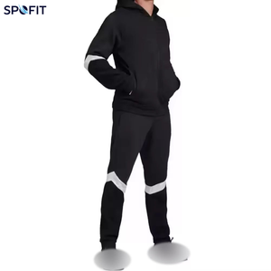 Conjunto Deportivo SPOFIT para Hombre, con Capucha, Negro, con Cierre Completo, para Correr, con Rayas Blancas, Transpirable, de Poliéster, para Otoño - Product Image 4