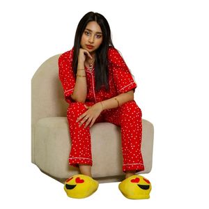 Conjunto de pijama de satén con lunares rojos y blancos para mujer, camisa de manga larga con botones, pantalones a juego, ropa de dormir cómoda, ropa de descanso - Product Image 5
