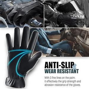 Gants de motard d'hiver en cuir chauds et antidérapants - Product Image 5