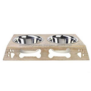 Stainless Steel <b>Bowls</b> <b>Pet</b> <b>Feeder</b> With Wooden Stand - Product Image 3