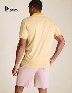 Relevo Industries <b>Men's</b> Yellow Jersey for <b>Shirt</b> Short Sleeve Contrast Trim Casual Striped 100% Cotton Regular Fit Sporty - Product Image 4
