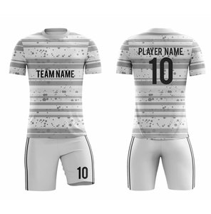 Conjunto de Camiseta de Fútbol Sublimada Personalizada, Diseño a Rayas, Absorbe la Humedad, 100% Poliéster, Unisex, Corte Atlético para Adultos, Manga Corta - Product Image 1