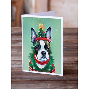 Whimsical Boston Terrier Tarjetas de felicitación de Navidad Paquete de 8 A7 Tamaño 5x7 Tarjetas de notas en blanco con sobres - Product Image 2