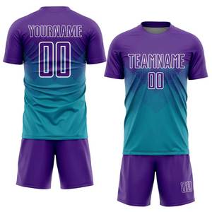 Custom Soccer Jersey Set Purple Teal Gradient Sublimated Moisture Wicking 100% Polyester Unisex Adult Short Sleeve <b>Athletic</b> Fit - Product Image 2