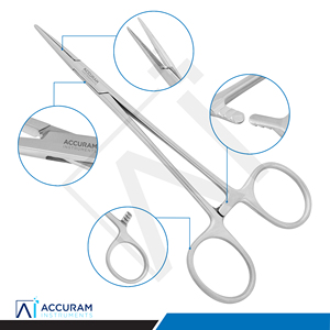 Pinces hémostatiques chirurgicales dentaires Accuram Micro Halstead Mosquito Forceps droites 12,5 cm en acier inoxydable, manuelles, ergonomiques, CE - Product Image 2