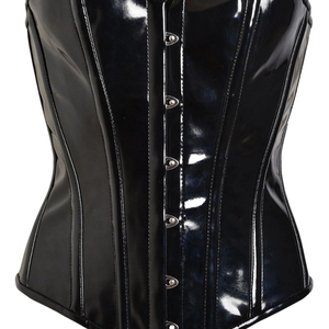 Robe corset sans bretelles en cuir PU noir avec boutons sur le devant, style bodycon, tenue de club, taille naturelle, écologique - Product Image 5