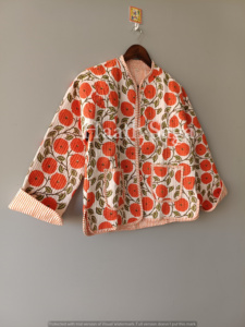Veste matelassée à motifs imprimés : Manteau en coton fait main de style bohème indien - Product Image 4