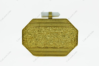 Pochette indienne artisanale en laiton et nacre, avec panneaux géométriques sculptés, de luxe, pour soirées, mariages, hiver et printemps