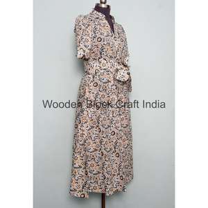 Vestido de Algodón Ecológico Hecho a Mano Estilo Bohemio Vintage con Detalle de Botones, Manga Corta, Silueta en A para Mujer, Casual de Oficina - Product Image 5