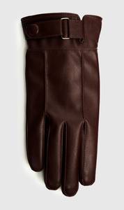 Brown Leather <b>Gloves</b> With Buckle Strap Wrist Length Unlined Thermal Casual <b>Winter</b> Wear - Product Image 2