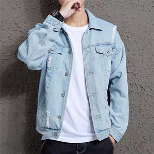 Veste en jean unie pour homme, noire et blanche, style déchiré, tendance hiver, la plus stylée, vente en gros - Product Image 1