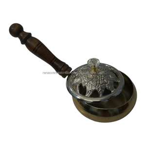Decorative Iron Incense <b>Burner</b> with <b>Silver</b> Plated Lid Wooden Handle Resin Charcoal Incense <b>Burner</b> for Indoor Use - Product Image 5