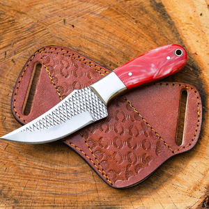 Cuchillo de Caza de Acero de Damasco Hecho a Mano, Mango Negro, Hoja Fija de Espiga Completa, Cuchillo de Supervivencia para Exteriores, Funda de Cuero - Product Image 6