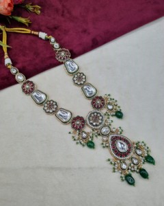 Designer Meenakari Flower Motif <b>Necklace</b> Set With Matching Earring & Mangtika Heavy Kundan <b>Necklace</b> Set Ethnic Wear Manufacturer - Product Image 2