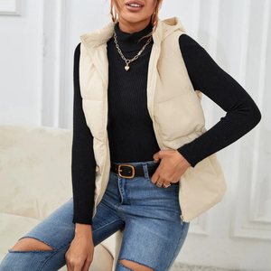 Gilet matelassé en cuir d'agneau véritable pour femme, coupe-vent respirant avec col à capuche amovible, couleur naturelle, véritable - Product Image 6