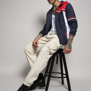 <b>Men</b> zipper Windproof Hooded Racer <b>Jacket</b> Color Blocking Navy Red <b>White</b> Polyester Sporty Autumn Zipper Closure nylon streetwear - Product Image 4