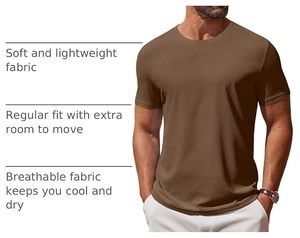 Men's <b>Brown</b> Short <b>Sleeve</b> O-Neck Knitted T-Shirt Slim Fit Casual Breathable 100% Cotton Solid Color <b>Top</b> - Product Image 6