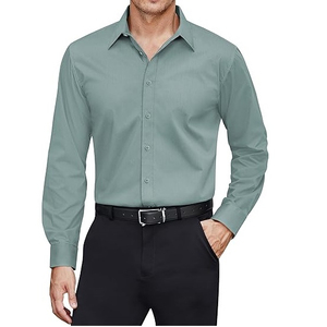 Chemises habillées pour hommes en polyester/coton de haute qualité, coupe ajustée, manches longues, respirantes, confortables et infroissables - Product Image 1