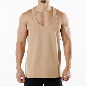 Camiseta sin mangas de punto de algodón/poliéster de color sólido para hombre Bosue, cuello redondo, informal, de secado rápido y transpirable, color beige - Product Image 1