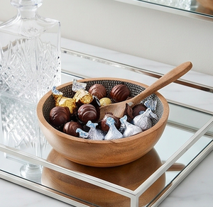 Bol à salade en bois et cuillère, en bois d'acacia mangue, avec revêtement émaillé, bols à collation jetables, sans danger pour les aliments - Product Image 6
