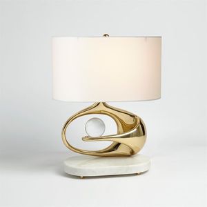 Modern Luxury Gold Oval <b>Table</b> Lamp Nordic LED <b>Bedside</b> Light with Fabric Shade for Hotel Bedroom Living Room Home Decor - Product Image 1